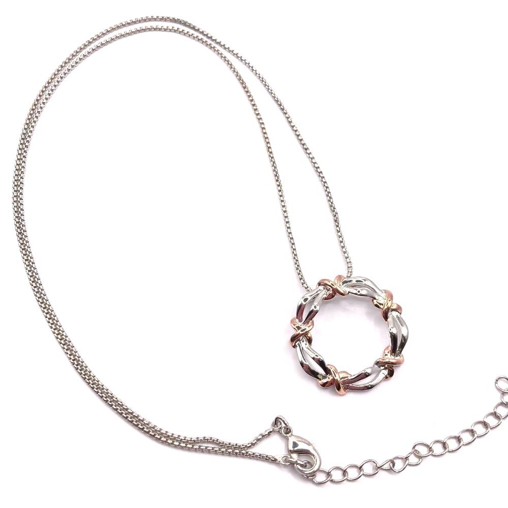 Silver and Rose Gold Mixed Metal Round Forever Pendant Necklace